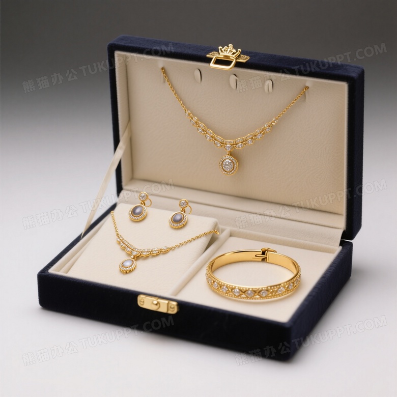 一套黄金做成的首饰有奢华高端项链