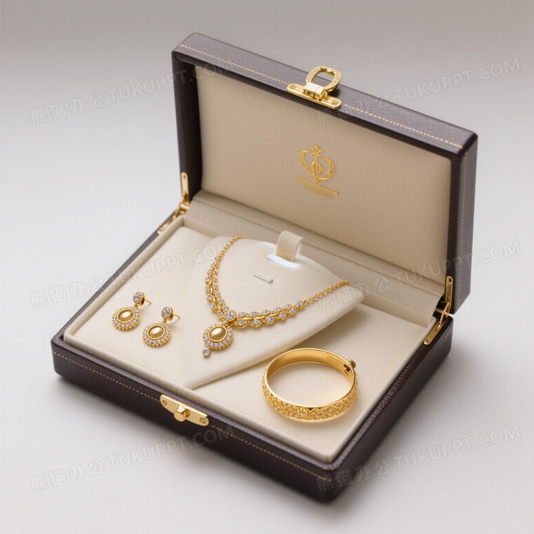 一套黄金做成的首饰有奢华高端项链