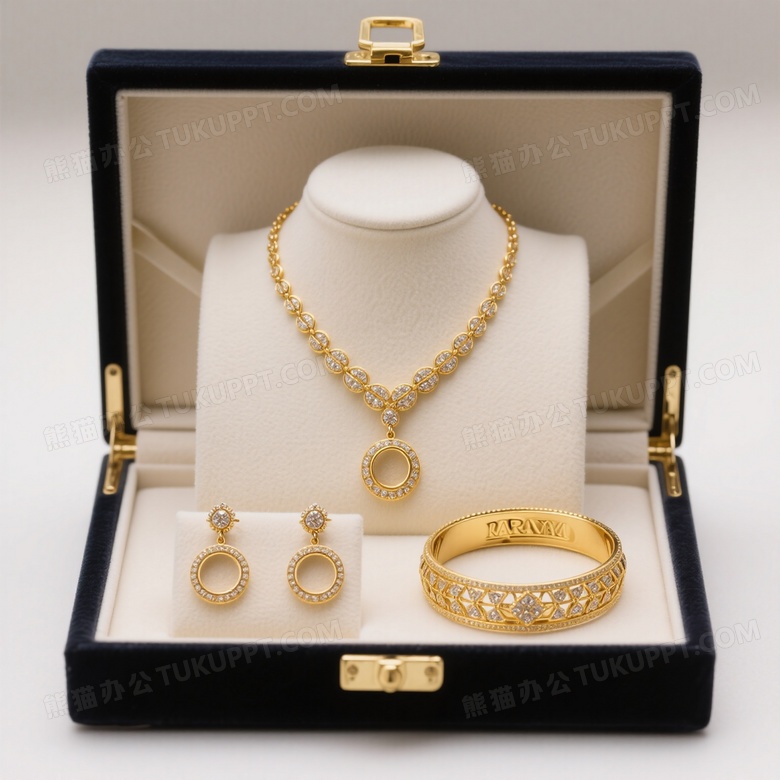 一套黄金做成的首饰有奢华高端项链