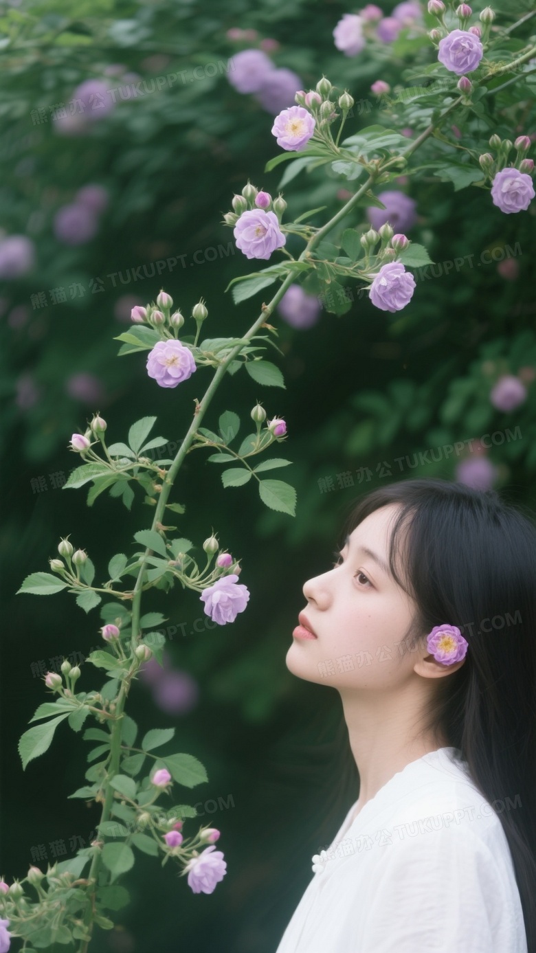 高清实拍摄影蔷薇花树下一根枝条细细长长摇曳生姿