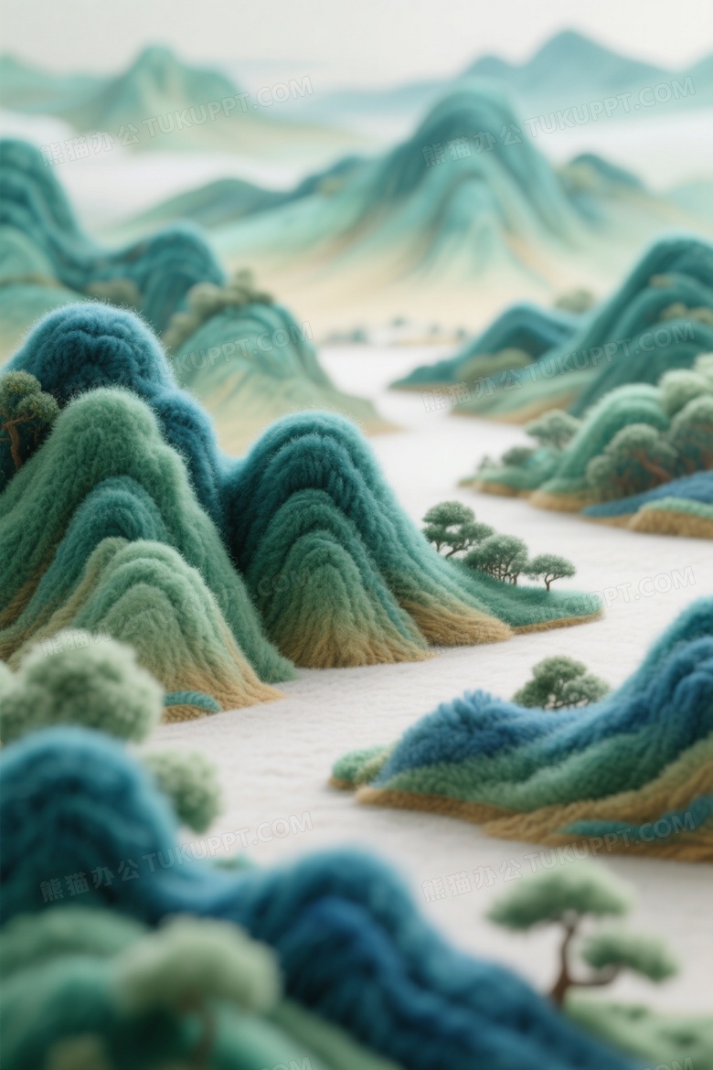 毛绒绒的千里江山图绒毛化的青绿山川