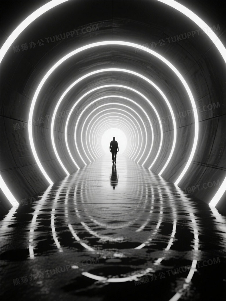 未来感黑白摄影隧道内部
