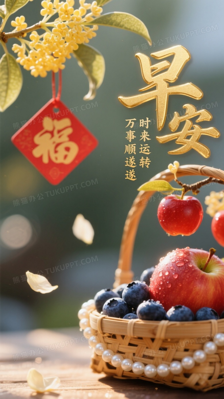 左上角盛开的黄色桂花枝垂挂红色