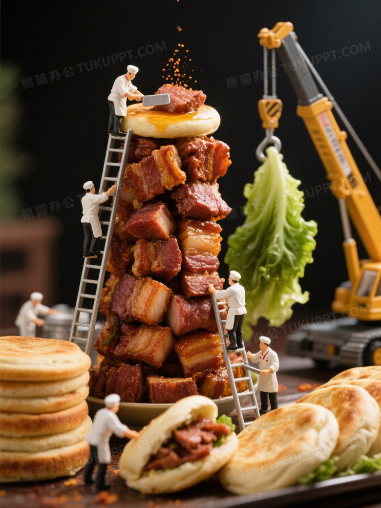 微缩照片超精细逼真的巨型把子肉塔