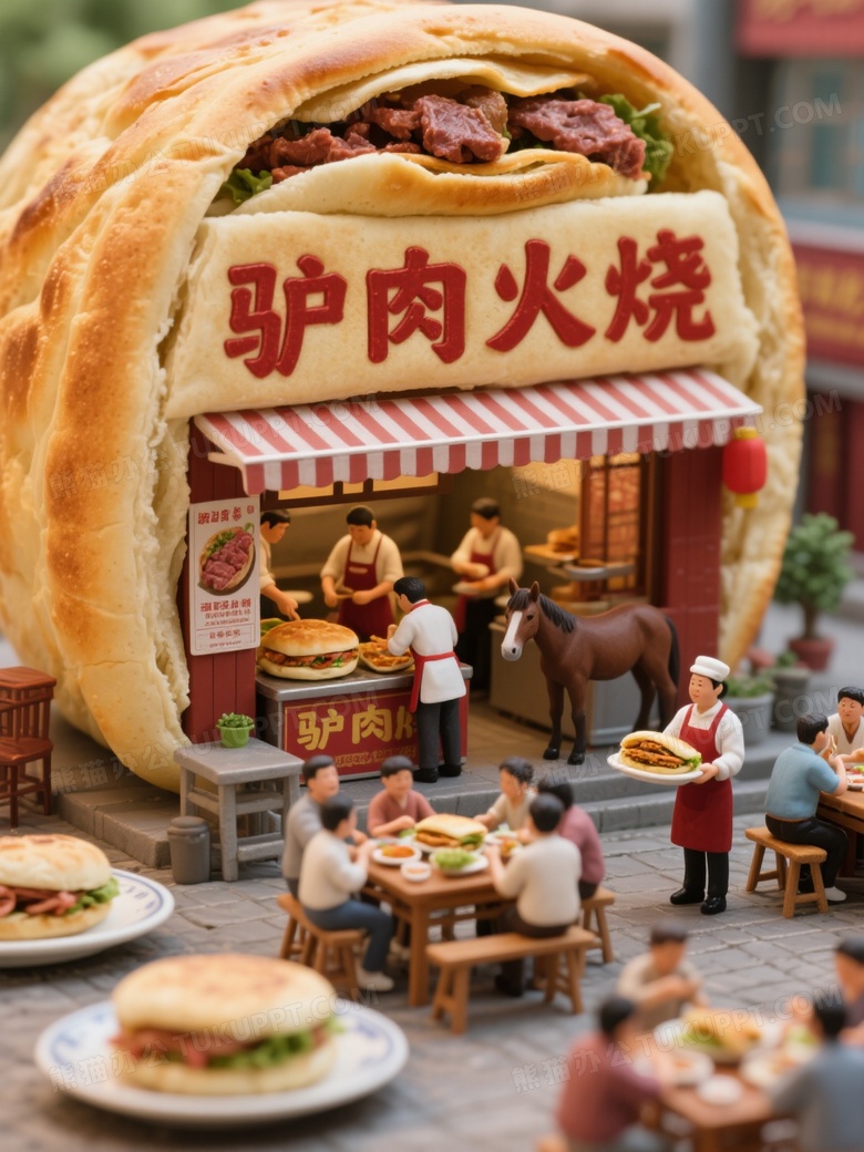 一个巨大的驴肉火烧做成的店铺