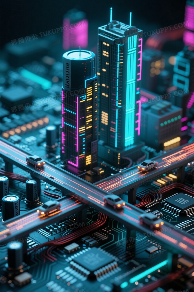 电路板上的未来都市电容变摩天楼