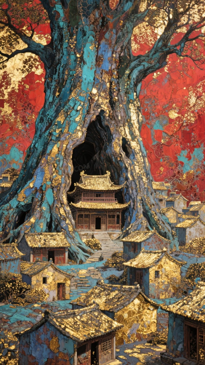 国风岩彩金箔肌理磨砂