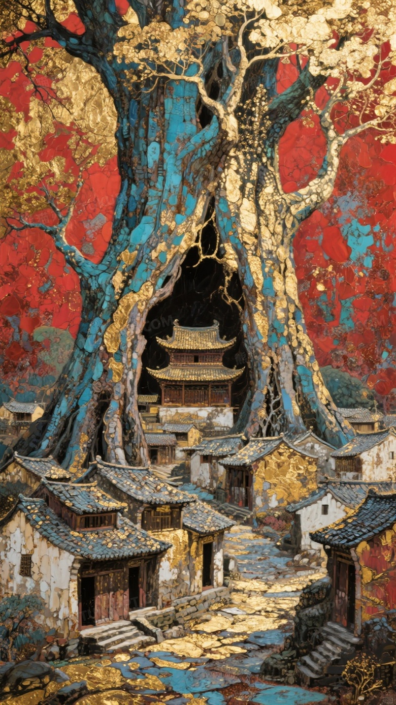 国风岩彩金箔肌理磨砂