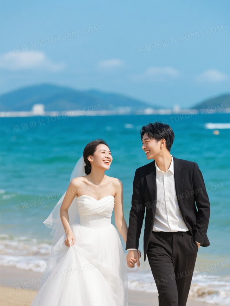 三亚海边婚纱摄影真实感全身照