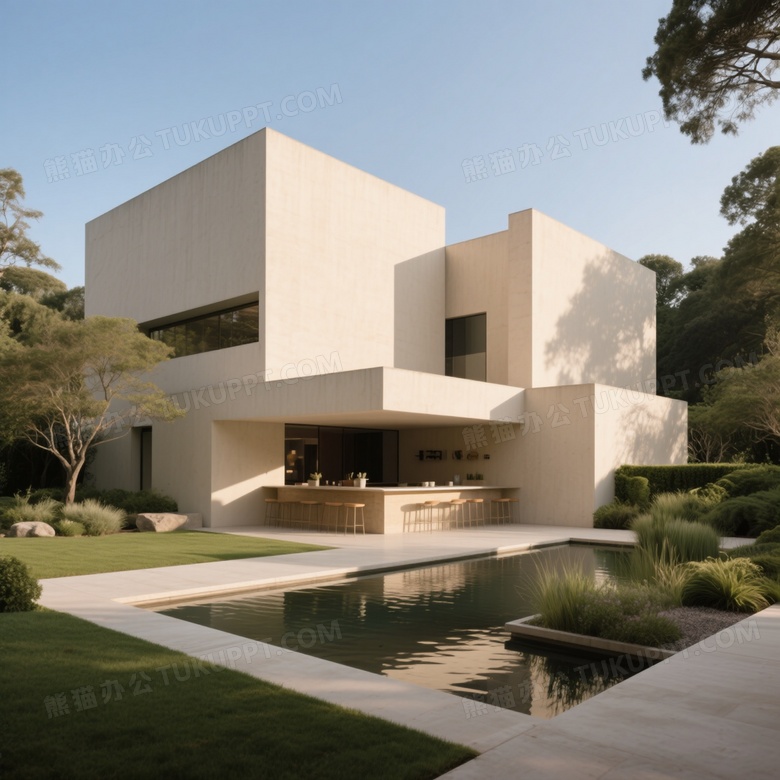 水吧周围景观环绕整体建筑为米色