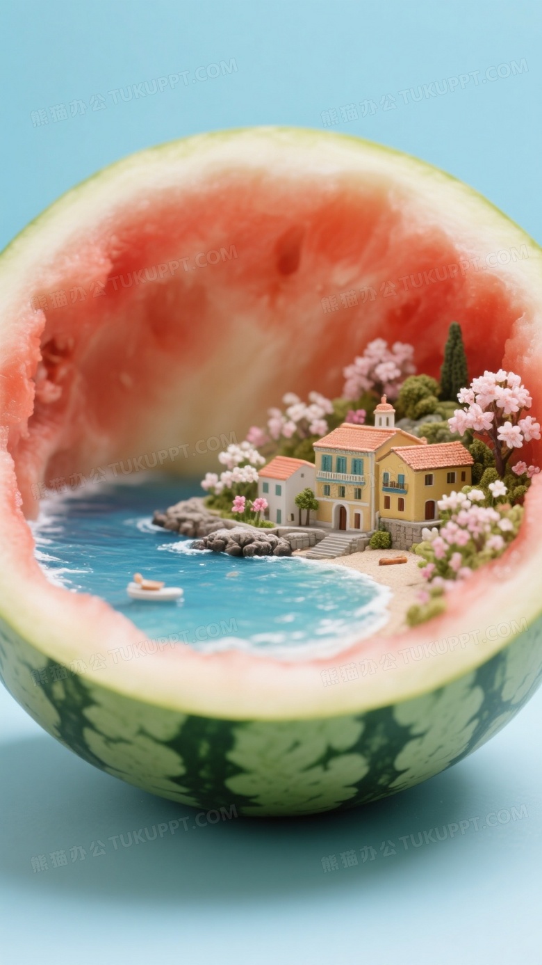 微缩景观微距摄影描绘了一个西瓜内部的世界