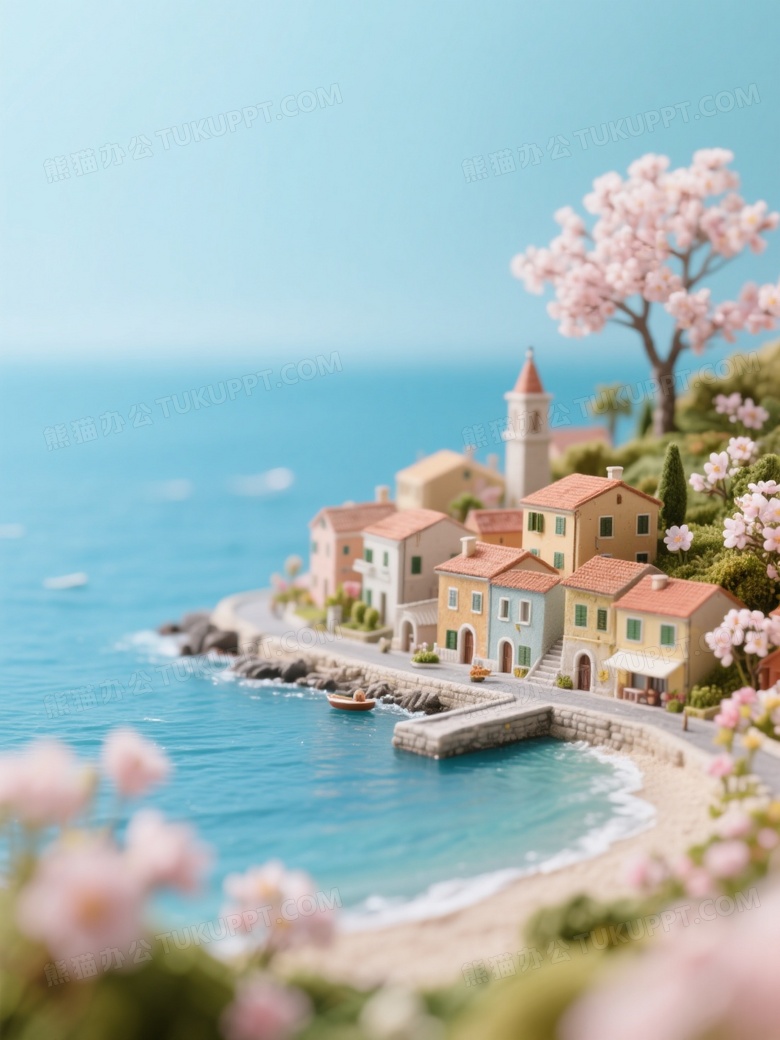 微缩景观微距摄影描绘了一座海滨小城