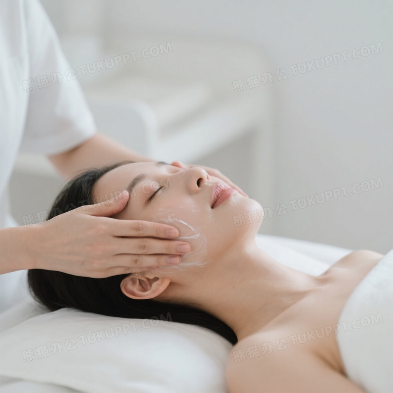 一个亚洲美女躺在美容床上