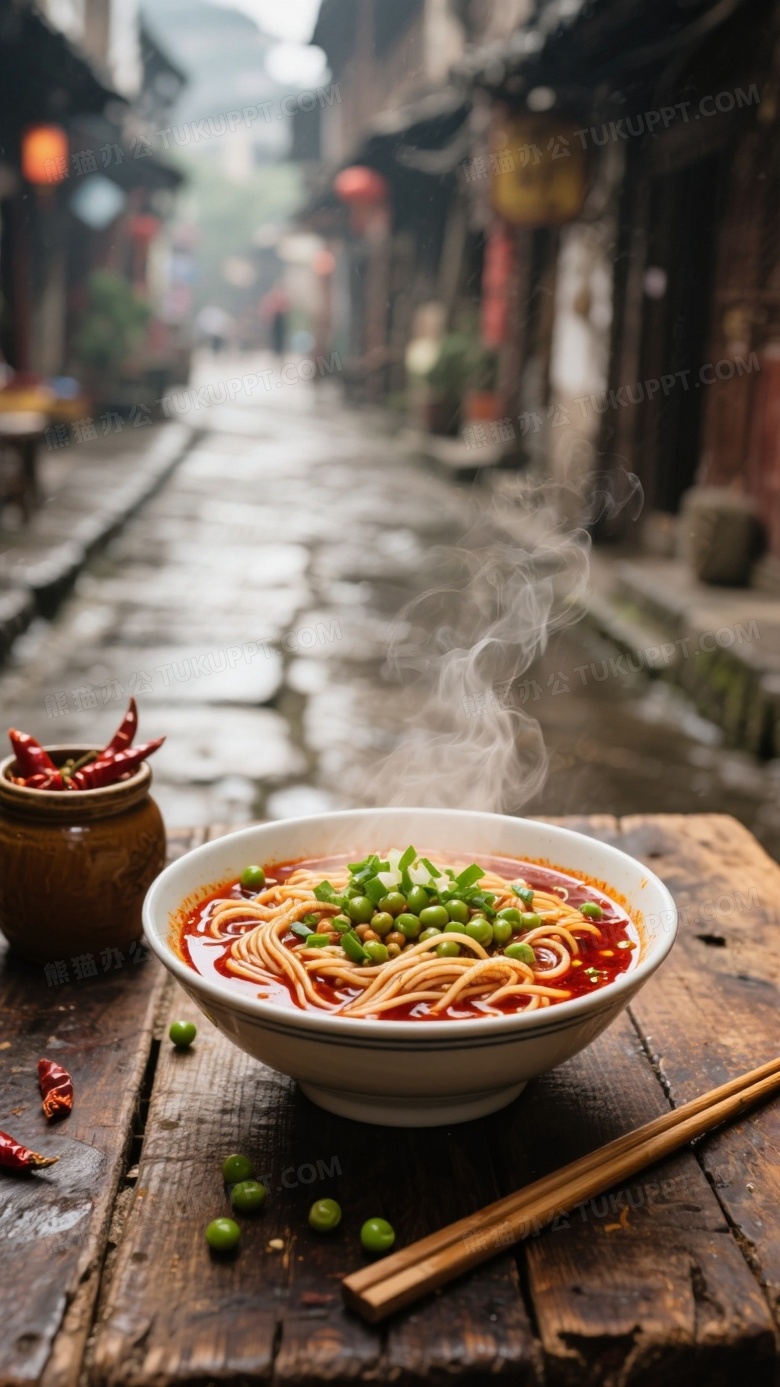 重庆小面热气腾腾的特写