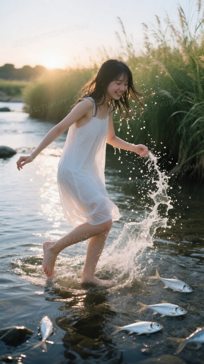 主题描述夏日傍晚的清澈溪流
