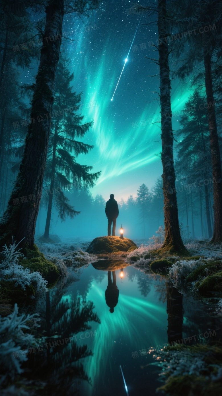 画面呈现真实拍摄质感的北欧森林夜景
