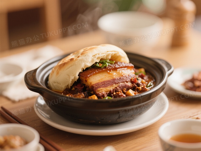 一盆香喷喷的川味砂锅烧白夹馍