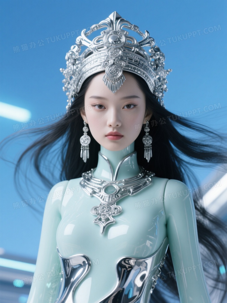 中国少数民族风格头发随风飘动