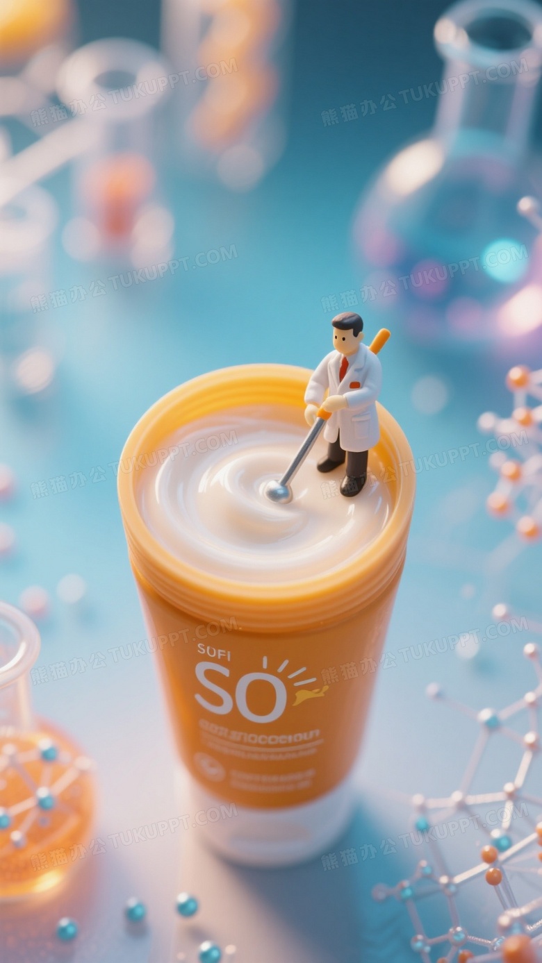 微距摄影防晒霜管内微型化学家正在搅拌防晒乳