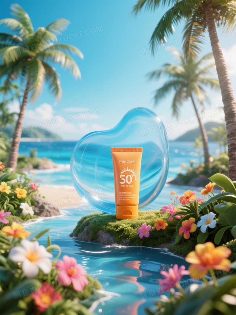 产品摄影防晒霜周围热带海边景观