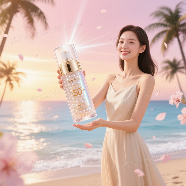 高端护肤品摄影春日海滩场景