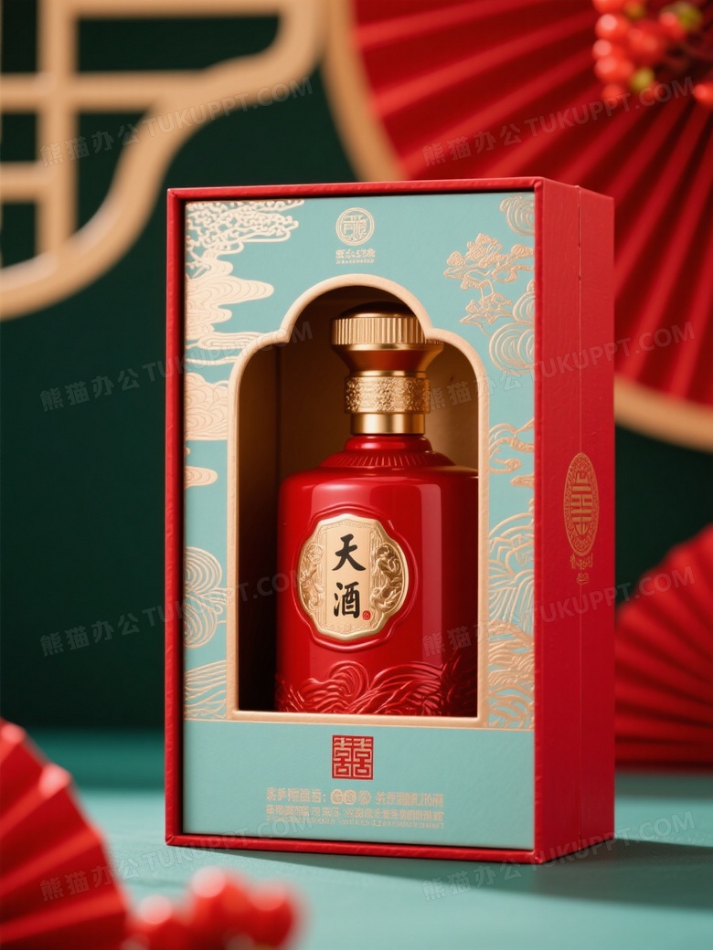 产品摄影白酒红瓶带盒子