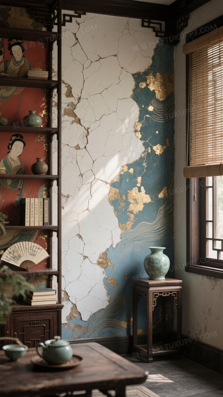 以下是为中古风艺术涂料装修设计的AI生成提示词方案