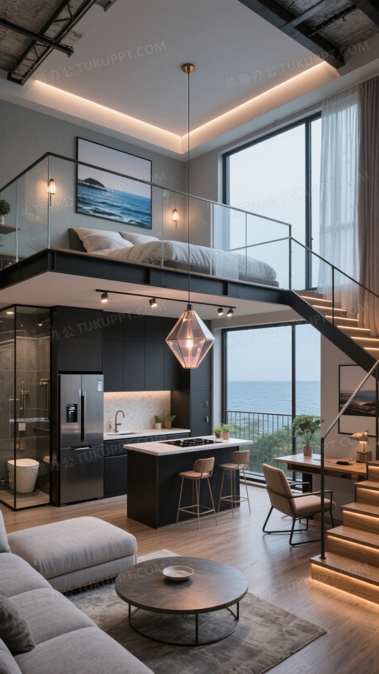 帮我生成图片「45米层高LOFT户型