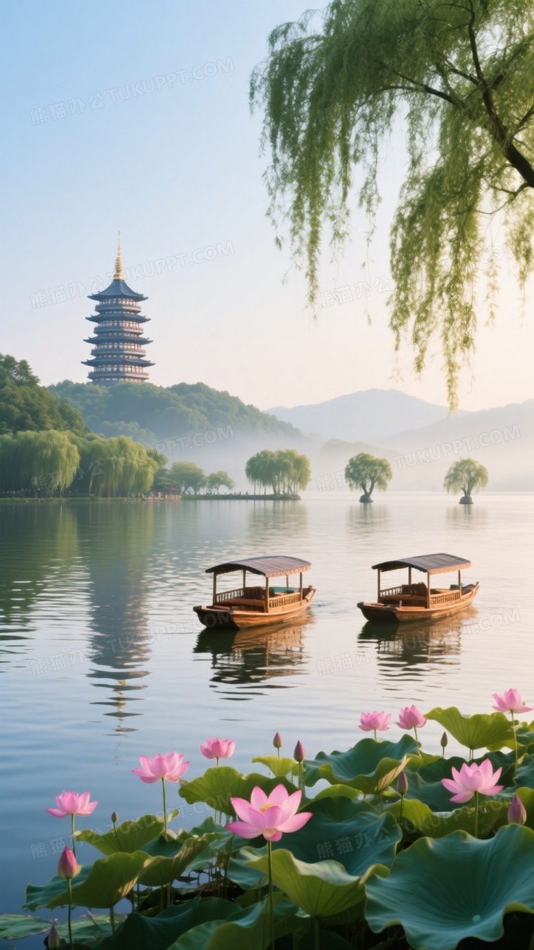 美景西湖西湖全景摄影