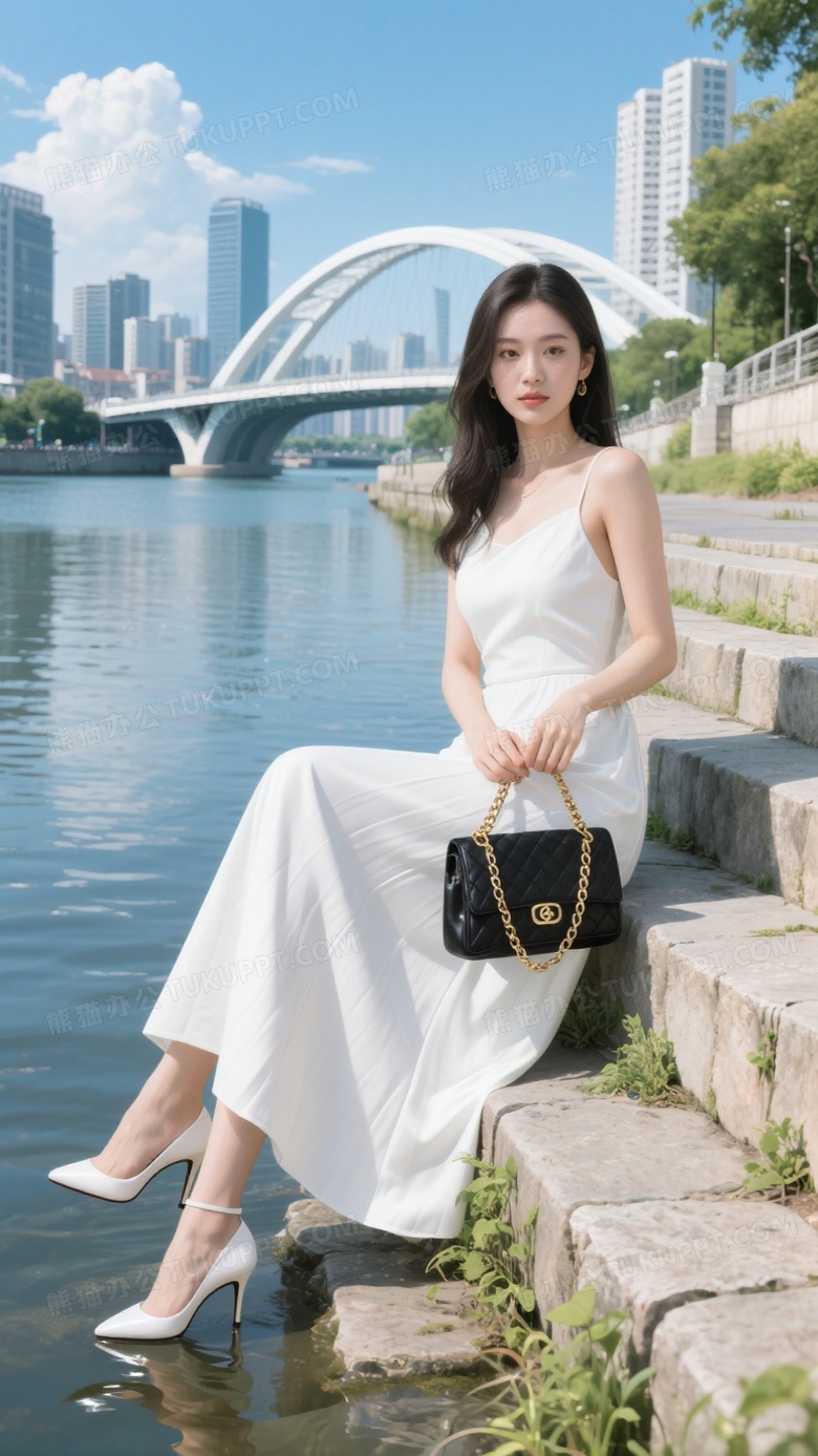 绘画提示词主题描述女子身着白色长裙