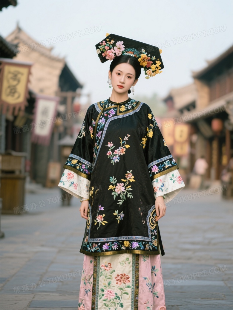 一位明朝格格全身照穿着华丽的明朝服饰