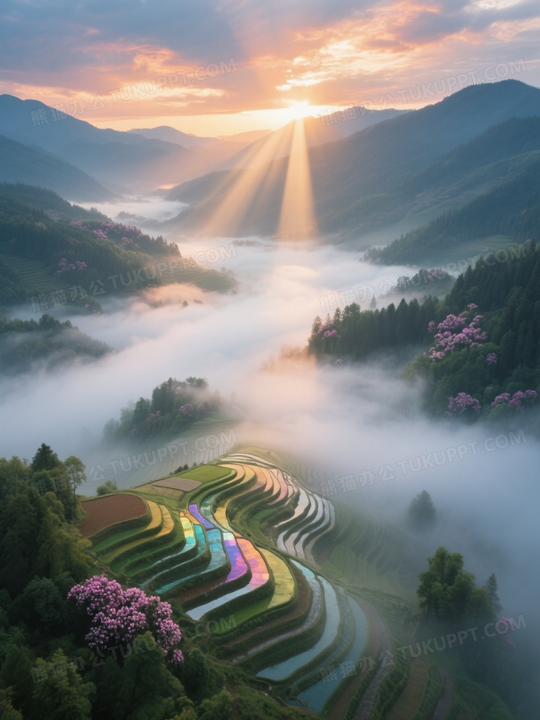 航拍贵州山区被晨雾笼罩