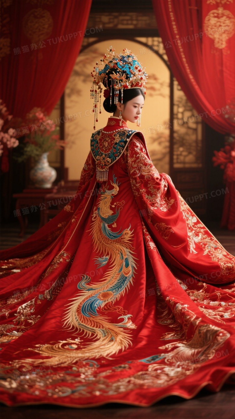 凤冠霞帔华丽红色古装婚服