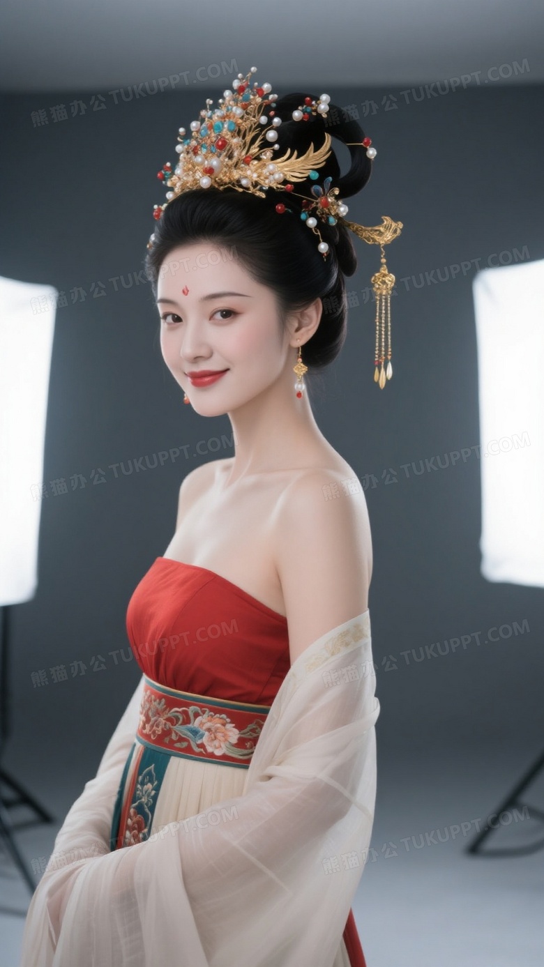 一位绝美女子立于摄影棚内