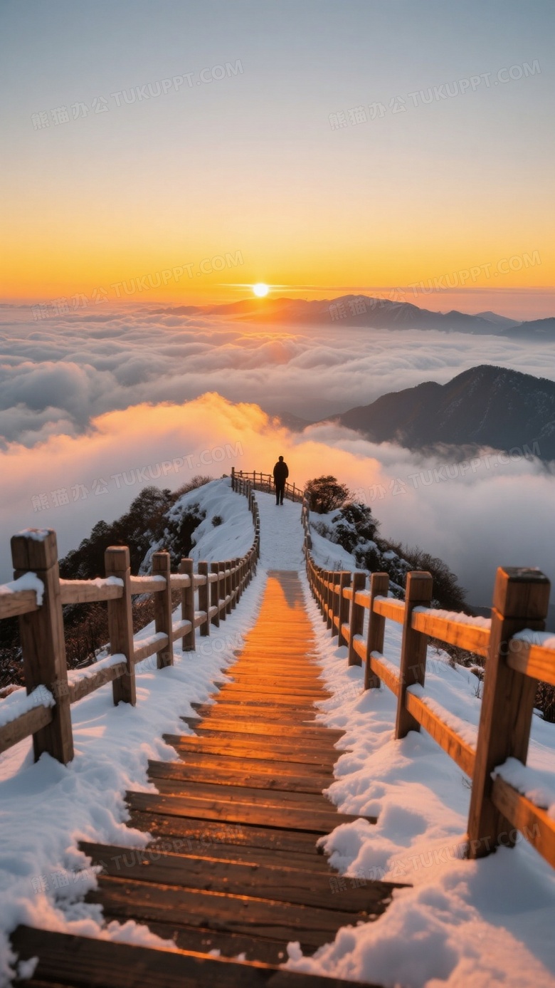 峨眉山顶上的积雪覆盖的台阶