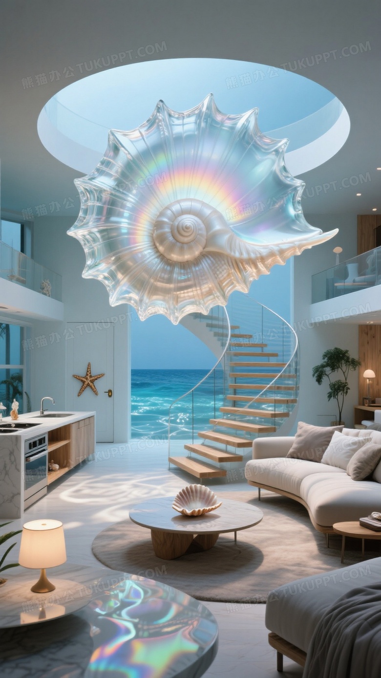 一只巨型透明玻璃海螺壳