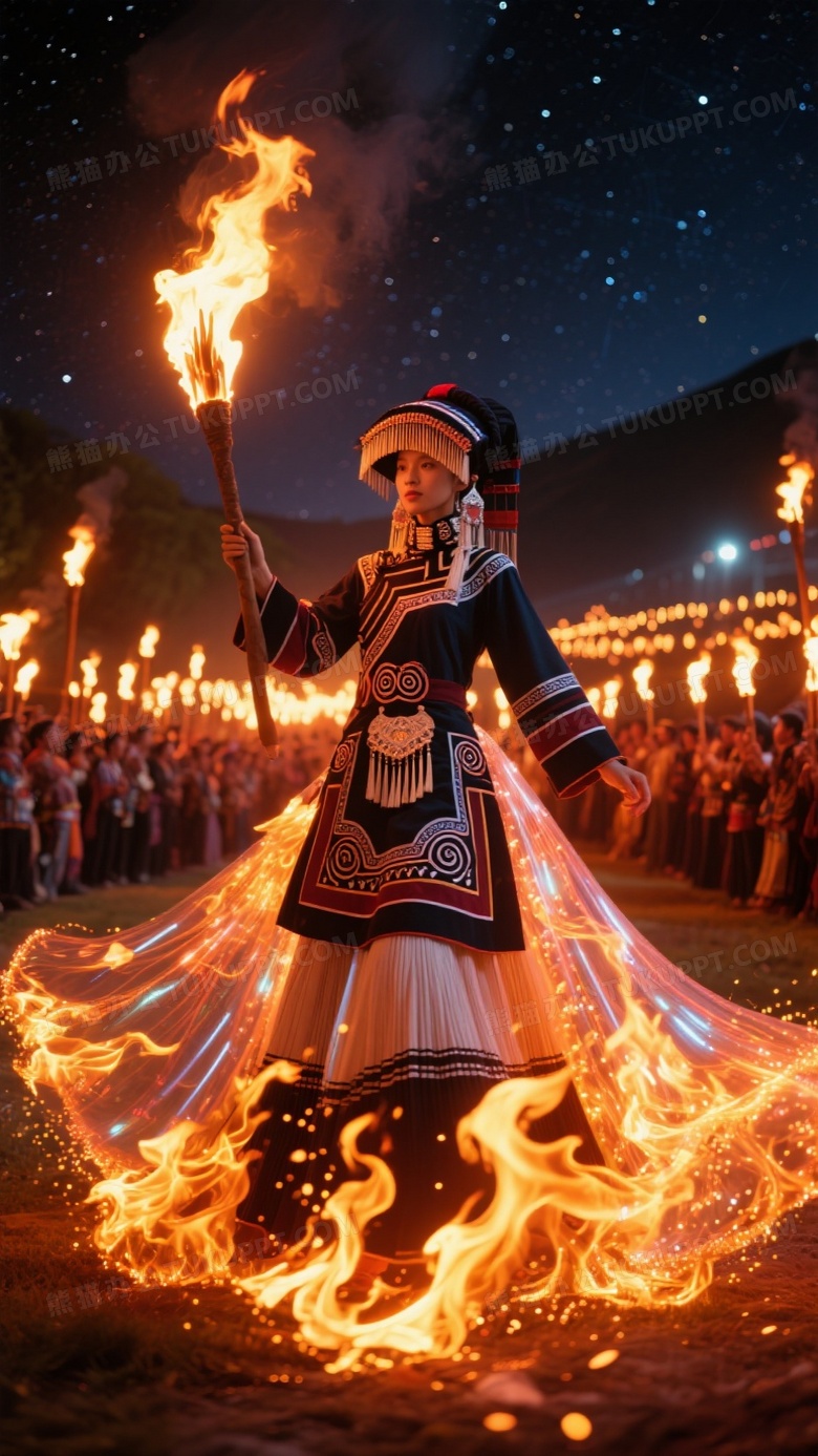 火把节IP彝族服饰混合光纤材质