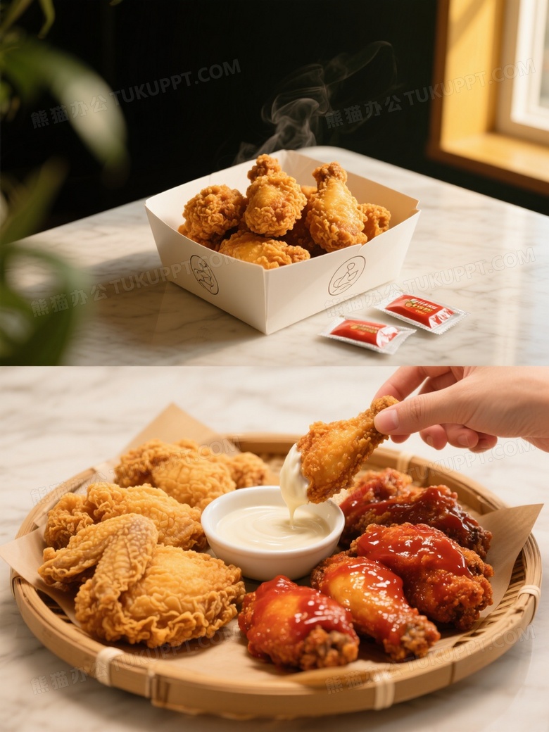 画面展示的是炸鸡一张图片分为上下两部分