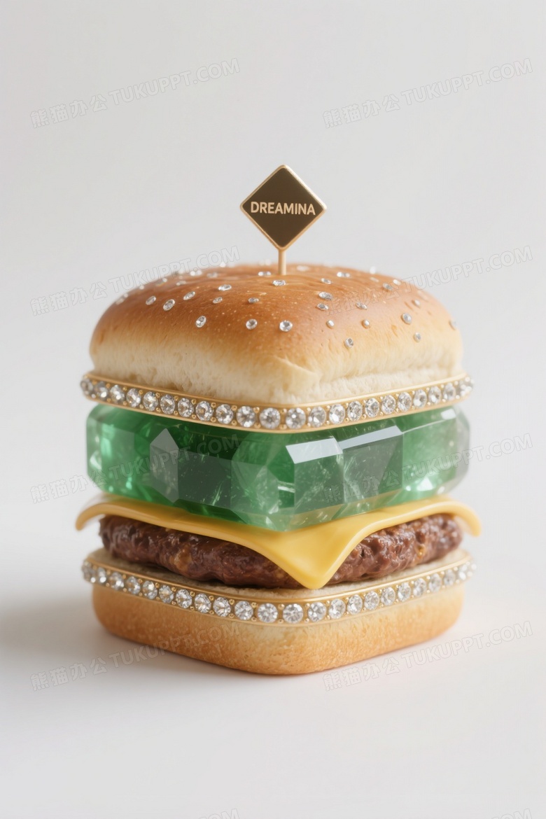 3d风格产品摄影一个方形汉堡