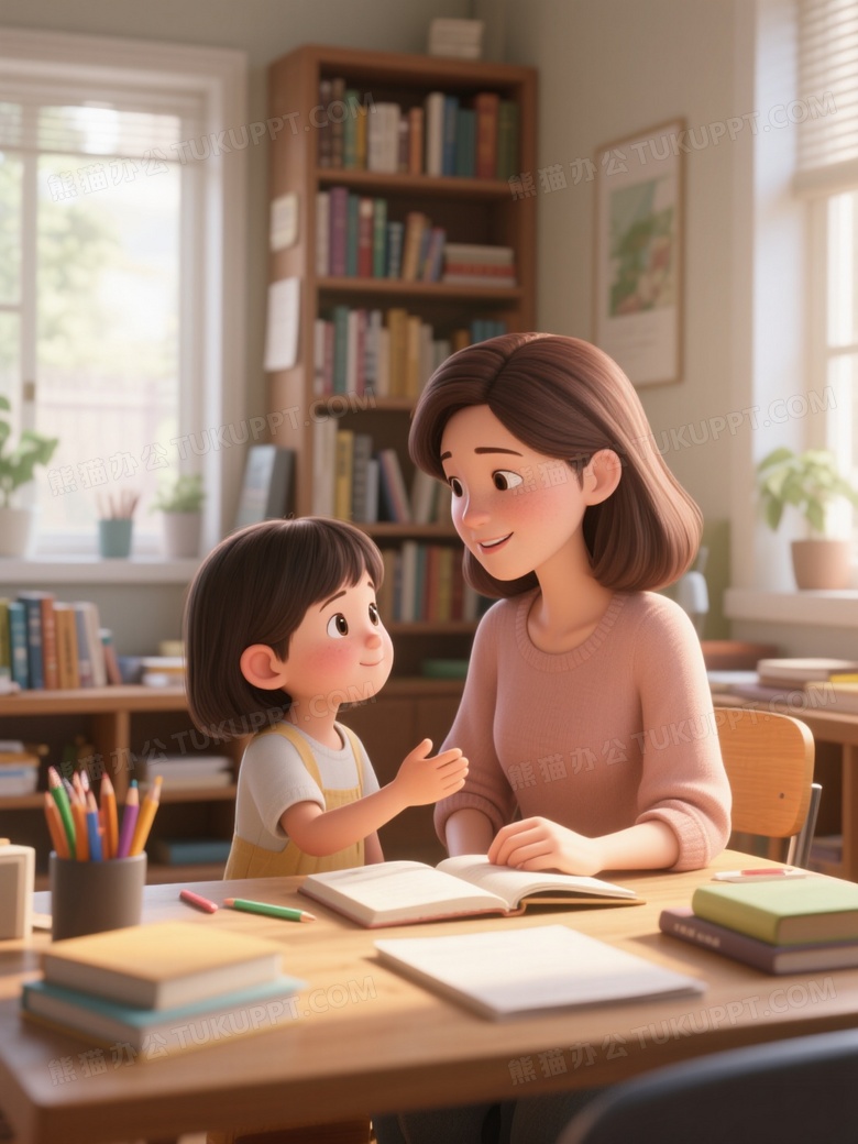 3D卡通风格母女对话场景