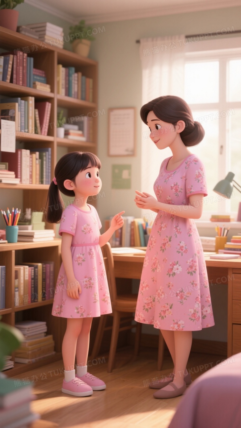 3D卡通风格展现母女对话场景