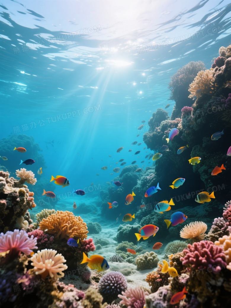 在一片清澈见底的海洋深处