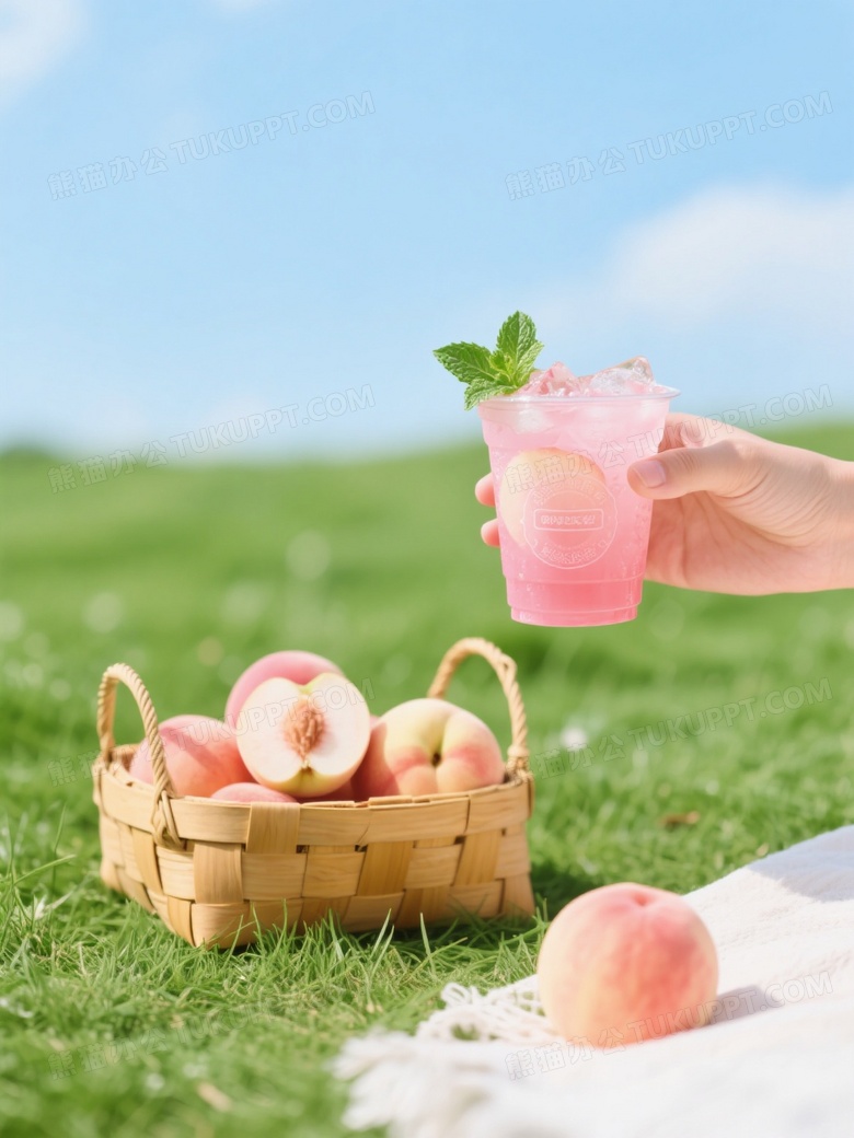 夏日户外草坪场景一只手拿着粉色