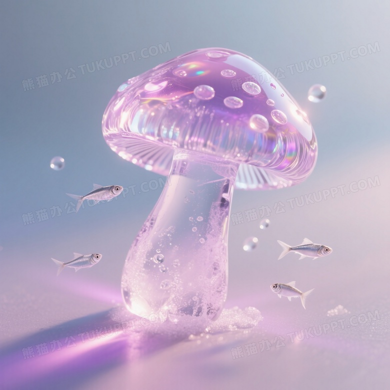 超现实静物摄影高清超微距拍摄一朵透明菌菇冰雕