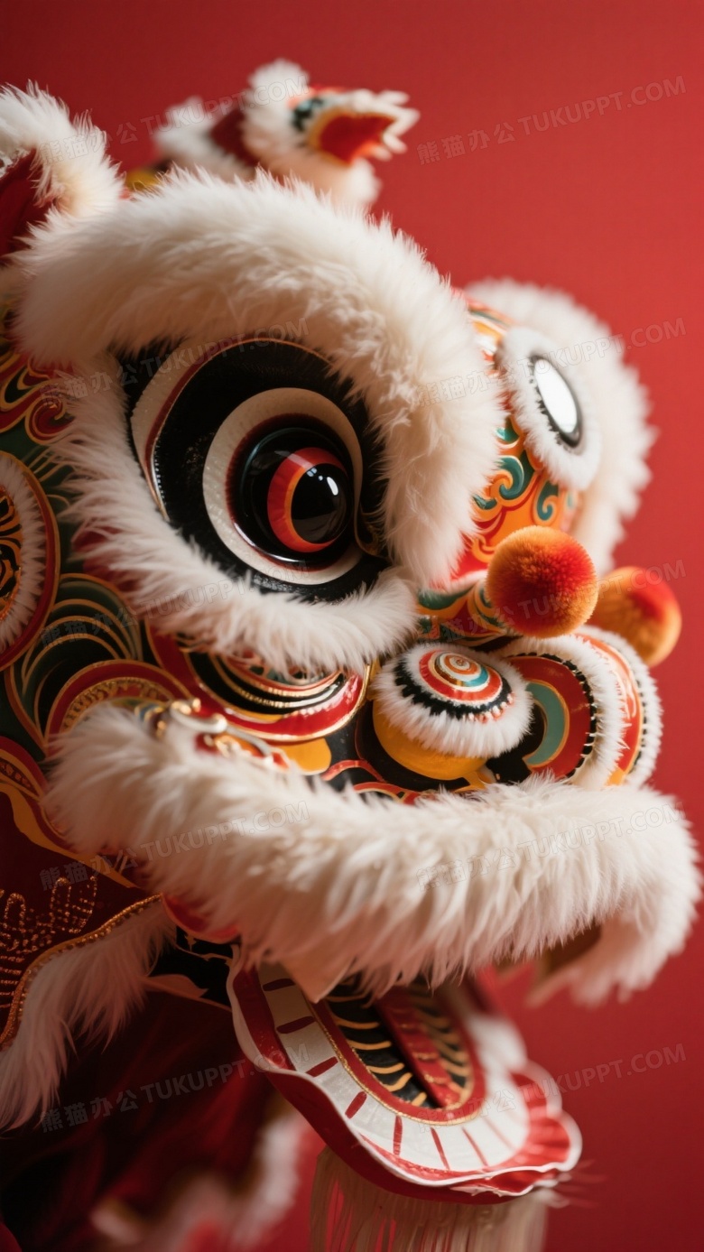 写实摄影浅景深海报一个细节丰富极精美的醒狮头部特写