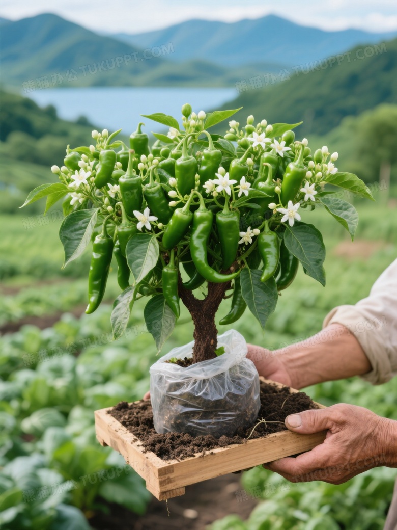 辣椒苗特写粗壮深褐枝干支撑繁茂绿叶