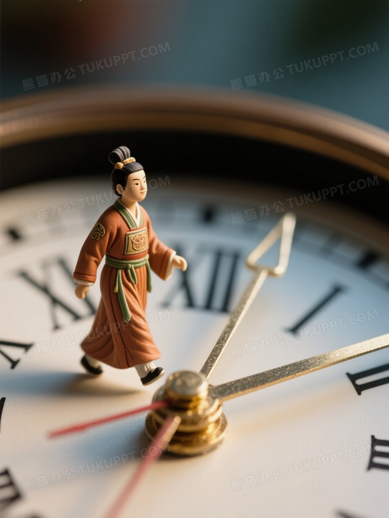 走在钟表表针的小人中国古代唐朝装扮