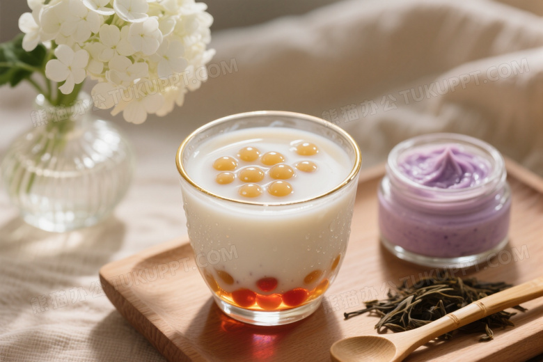 主体构图特写视角聚焦于中心位置的丝袜奶茶