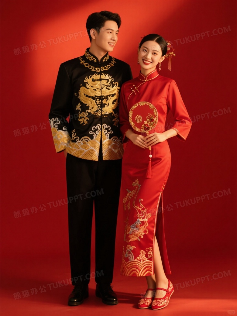 婚纱照中式红礼服中式红喜服