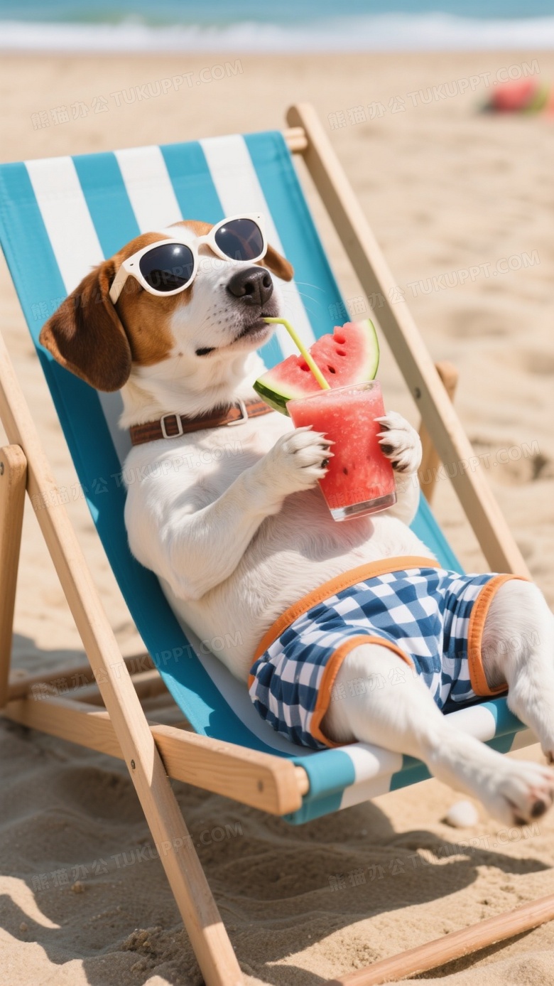 摄影一个狗戴着太阳眼镜穿着沙滩服